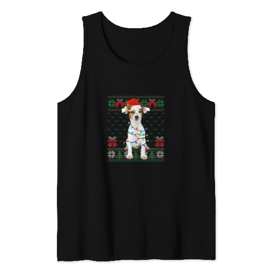 Jack Russell Pet Dog Santa Hat Ugly Sweater xmass Lights 3 Tank Tops