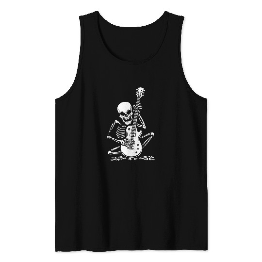 Funny Guitar Rock On Skeletons Guitar Band Tees Women 2Men Rock And Roll Tank Tops