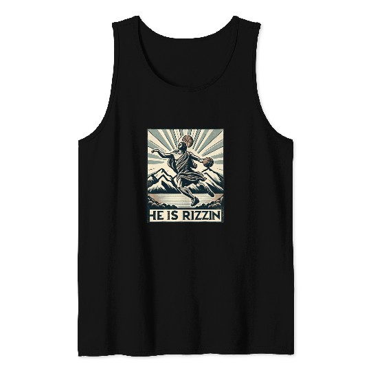 Sport Basketball He Is Risen Rizzin Easter Jesus Christian Faith 8 Tank Tops