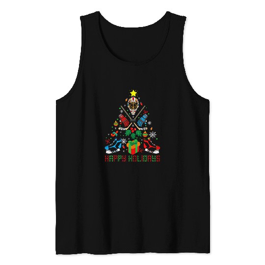Sport Hockey Santa Hat Christmas Tree Pajama Cool Sport Xmas Tank Tops