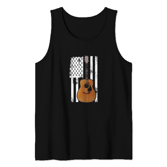 Funny Guitar 4th of July Gift American Flag USA Country Music 2 Guitarist Tank Tops