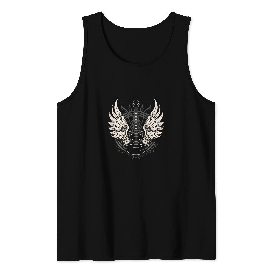 Funny Guitar Distressed vintages Retro 80s Rock Roll Music Guitar Wings Guitarist Tank Tops