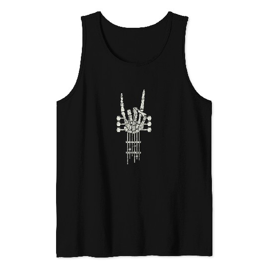 Funny Guitar Hand Rock Star Concert Guitar Skull Tank Tops