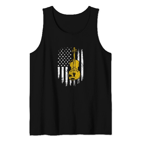 Funny Violin Amarican Flag Orchestra Violin Player Tank Tops
