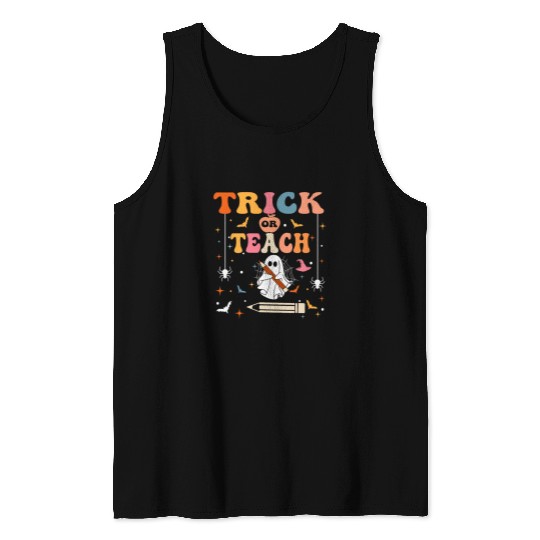Groovy Trick or Teach Funny Principal Halloween Teacher Tank Tops