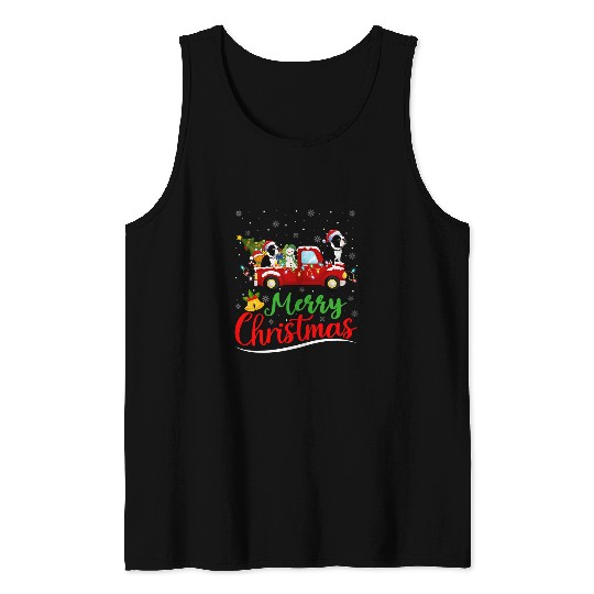 Boston Terrier Pet Ride xmass Tree Red Truck Merry Christmas Tank Tops