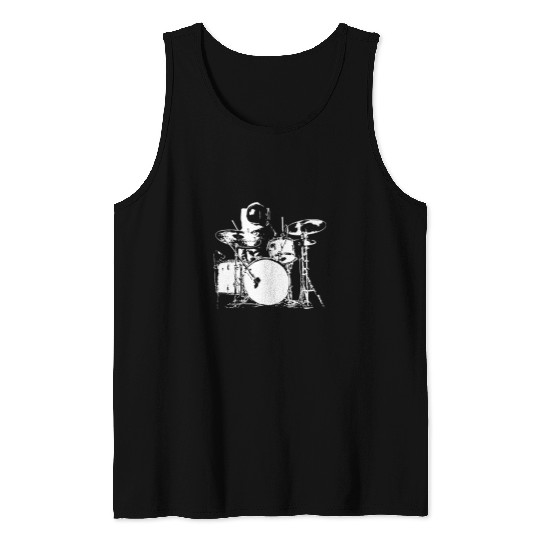 Funny Drummer Astronauts Space Drummer Drumming on the Moon Drummer Tank Tops