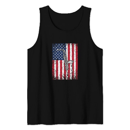 Funny Saxophone American Flag Saxophone 4th of July Patriotic For Men Women Tank Tops