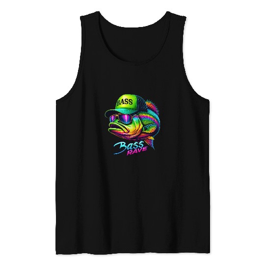 Funny Rave Party Rainbow Bass Fish Trucker Hat Fishing Tank Tops