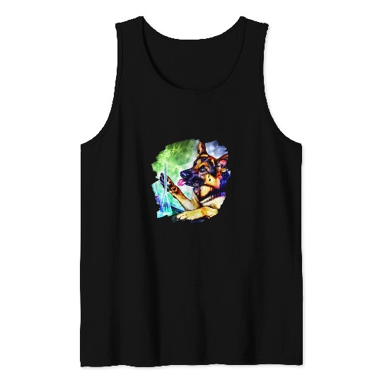German Shepherd Mad Scientist chemicalss Chemistry Science 3 Tank Tops