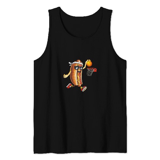 Sport Basketball Dunking Hotdog In Bread Roll Playing Basketball Sport Player Tank Tops