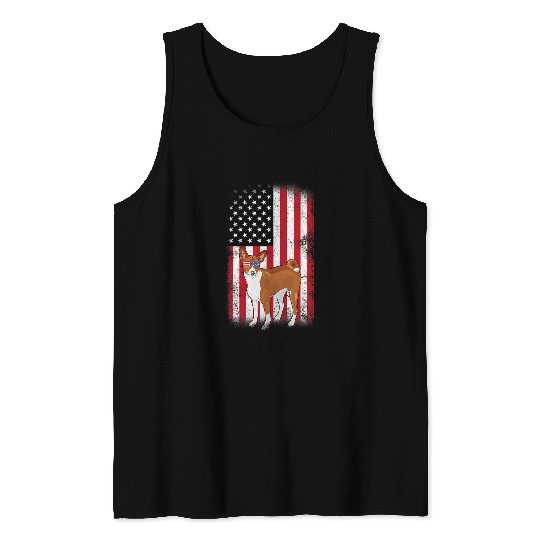 Basenji Pet Dog Basenji USA Flag Boys Girls Men Women Fourth Of July Tank Tops