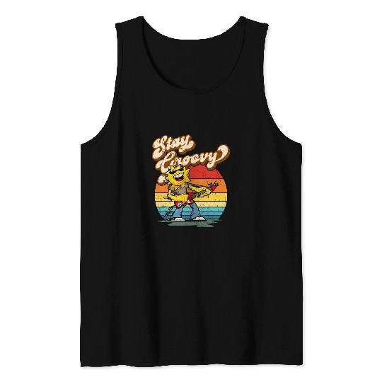 Funny Guitar Lover Retro Stay Groovy vintages Classic Rock Guitar Playing Sun Tank Tops