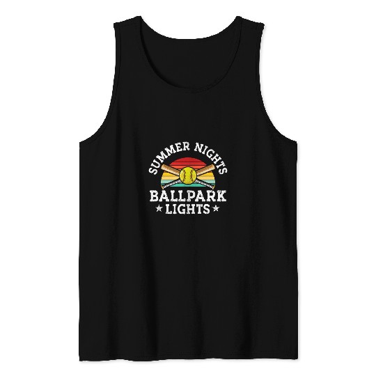 Sport Baseball Softball Mom Summer Nights Ballpark Lights Retro Tank Tops