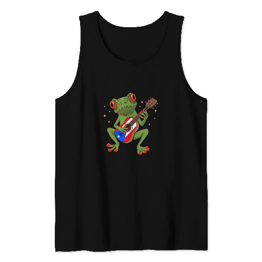 Funny Guitar Red Eyed Frog Guitar with Puerto Rico Flag for Guitar Player Tank Tops