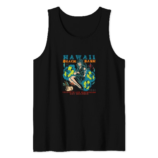 Funny Ukulele Surf Life HAWAII BEACH BASH UKULELE GIRL LUAU RETRO SURFING VINTAGE Tank Tops