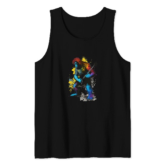 Funny Guitar Sasquatch Electric Guitar Rock Roll Bigfoot Tank Tops