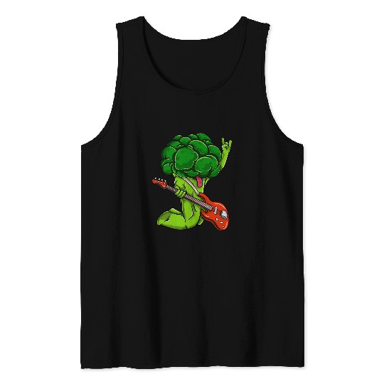 Funny Guitar Broccoli Playing Bass Guitar Vegan Vegetarian Tank Tops
