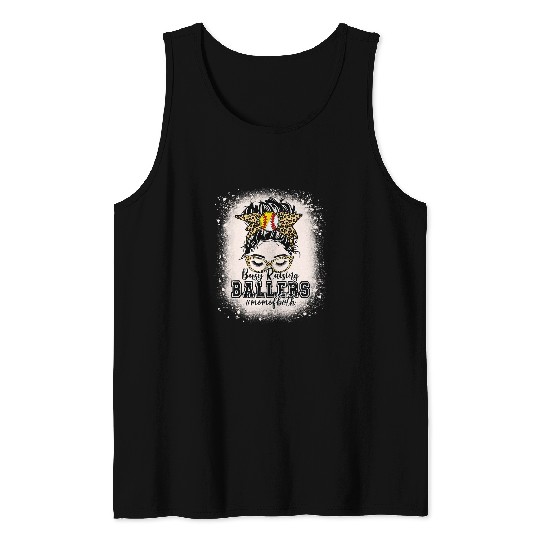 Sport Baseball Womens Messy Bun Busy Raising Ballers Mom Of Both Baseball Softball Tank Tops