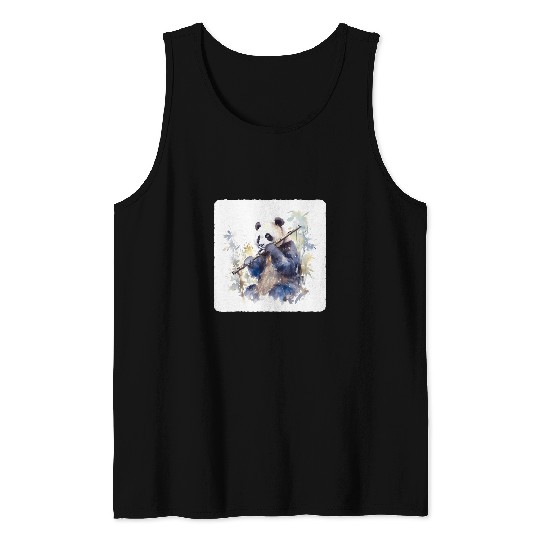 Funny Flute Panda With A Bamboo Flute. Music Instrument Traditional Tank Tops