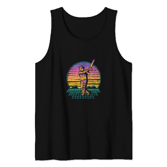 Cricket Fan Retro vintages Cricket Player 80s Cricketer Batsman Batting Tank Tops