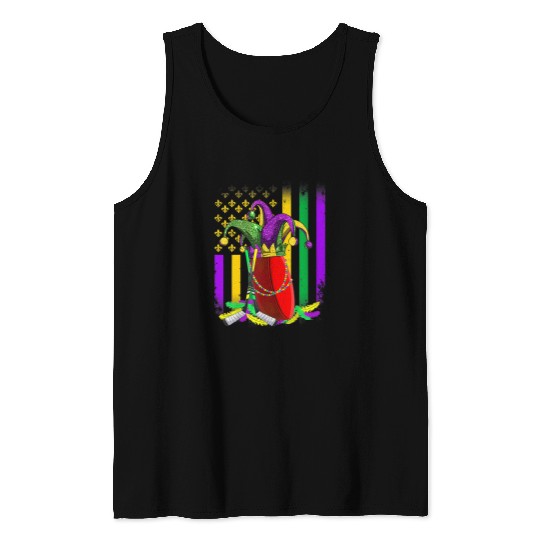 Sport Hockey Mardi Gras American Flag Lover Retro Costume Tank Tops
