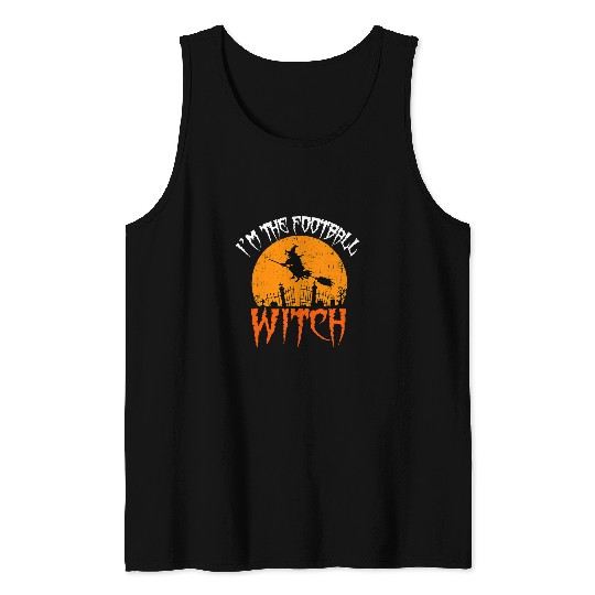 Sport American Football Halloween Football Witch Spooky Full Moon All Hallows Day Tank Tops