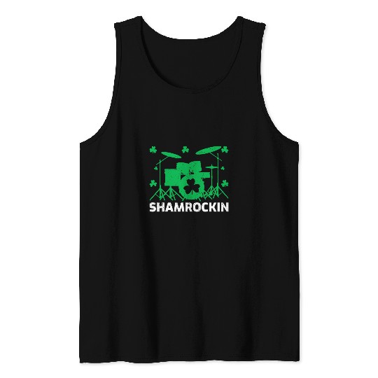 Funny Drummer s Music Lover Irish Shamrock Drum St. Patricks Day Tank Tops