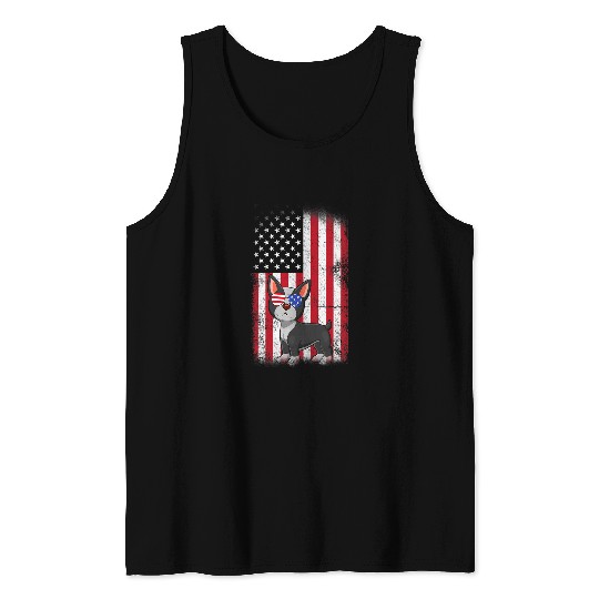 Boston Terrier Pet USA Flag Boys Girls Men Women Fourth Of July Tank Tops