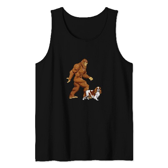 Cavalier Pet Fun bigfoots Walking Cavalier King Charles Spaniel Sasquatch Tank Tops