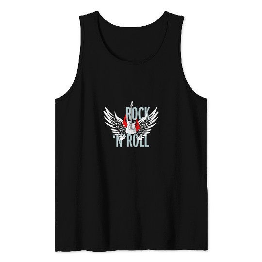 Funny Guitar Rock n Roll Music Festival Concert Typography with Guitar Tank Tops