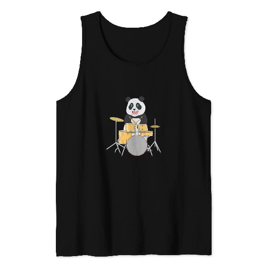 Funny Drummer Pandas Rockstar Panda Safari Zoo Animal Drummer Drums Player Lover Tank Tops