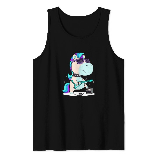 Funny Guitar Unicorns Lover Pony playing Guitar Music Lover Acoustic Guitarist Tank Tops