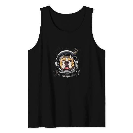 English Bulldog Pet Outer Space Astronaut American Bulldog Galaxy Astronomy Tank Tops