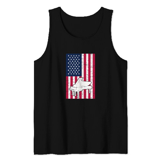 Funny Piano Music Player Piano American Flag Patriotic Pianist Tank Tops
