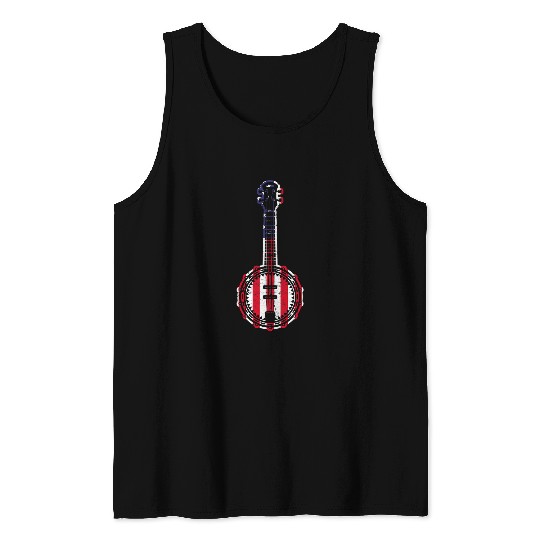 Funny Banjo Patriotic Banjo Picker USA Flag Retro Musician Music Lover Tank Tops