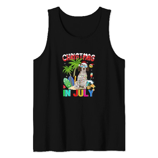 Cavalier Pet Cute Cavalier King in Santa Hat Sunglasses Christmas In July Tank Tops