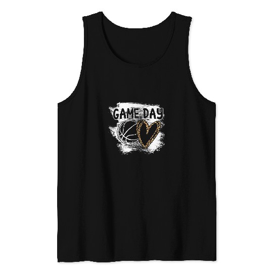 Funny Basketball Player Game Day Leopard Cheetah Basketball Fan Tank Tops