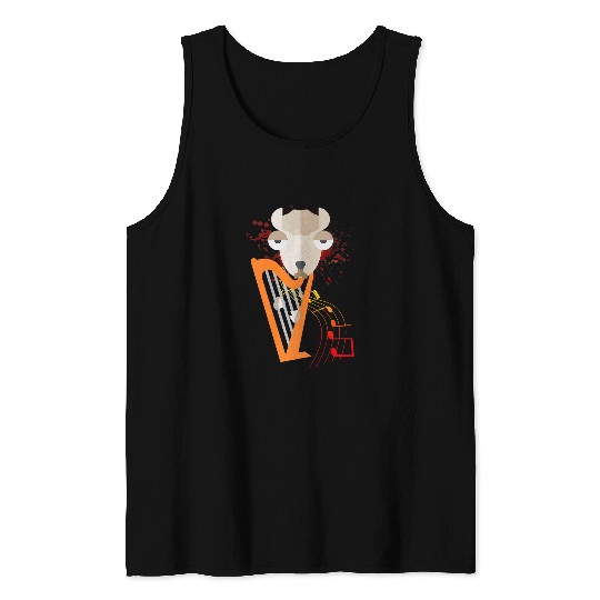 Lama Llama Alpaca Playing Harp Music Classical Orchestra Tank Tops