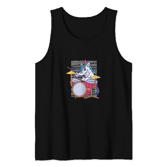 Funny Drummer Unicorns Lover Pony a birthday Unicorns playing Tank Tops
