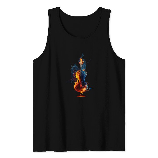 Funny Violin Cool Violin on Fires for burning Music Tank Tops