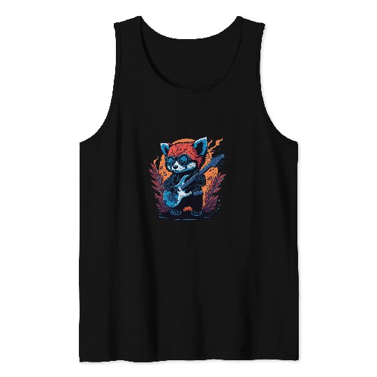 Funny Guitar Cool Red Panda Playing Guitar Graphic Animal Enthusiasts Guitarist Tank Tops