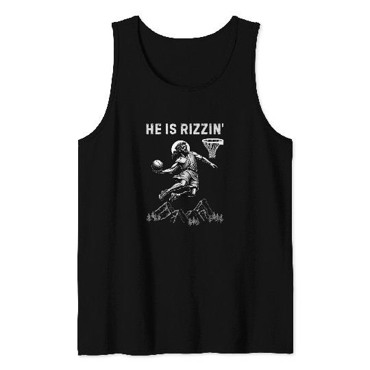 Sport Basketball He is Risen Funny Christian Easter Jesus Playing Tank Tops