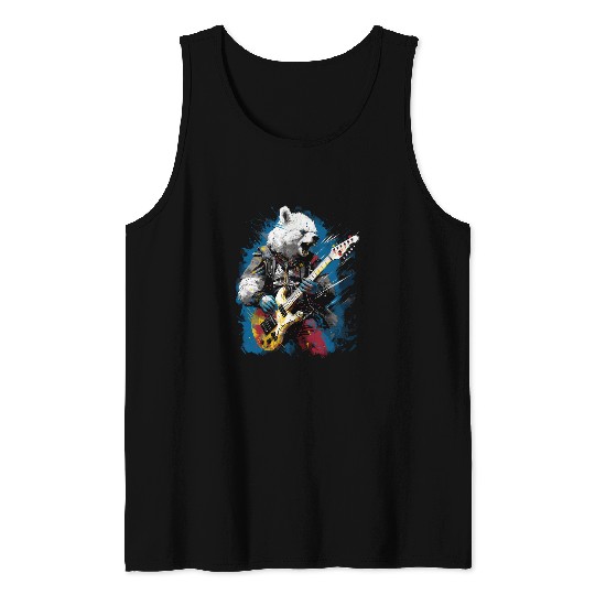 Funny Guitar Rock Guitar Polar Bear Guitarist Tank Tops