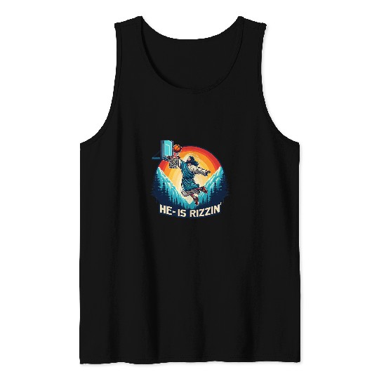 Sport Basketball He Is Rizzin Easter Funny Basketball Christian Religious Tank Tops