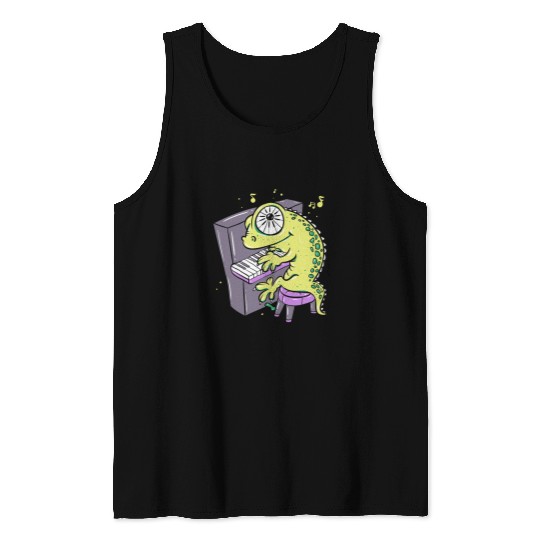 Funny Piano Music Lizard Reptile Playing Piano Amphibious Pet Tank Tops