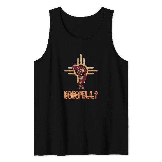 Funny Flute Native American Kokopelli Flute Player Sun Symbol Tank Tops