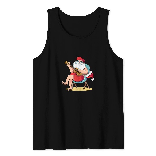 Funny Guitar Santa Claus Playing Hawaian Guitar Christmas in July Guitarist Tank Tops
