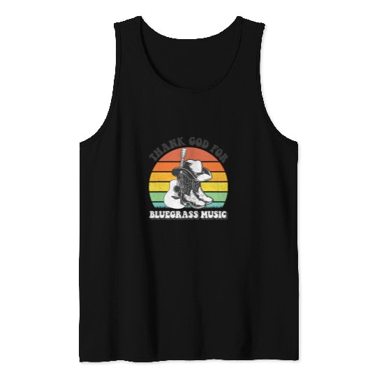 Funny Banjo Country Southern Western Thank God For Bluegrass Music Tank Tops
