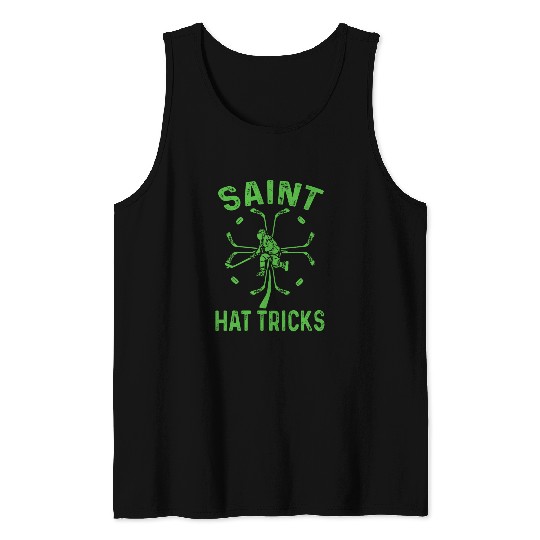 Sport Hockey Saint Hat Tricks Hockey St Patricks Day Shamrocks Kids Boys Tank Tops